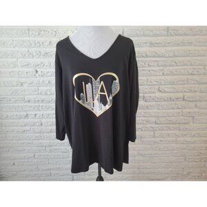 Avenue Plus Size 26/28 Tunic Top Black Metallic Cityscape 3/4 Sleeve NOV114E